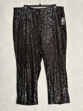 Vince Camuto Sequin Pants Straight Leg Pull-On in Black Women's 2X NEW